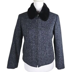VTG. Talbots~Woman Size 6 Petite~Tweed Jacket Blazer w/Removable Faix Fur Collar